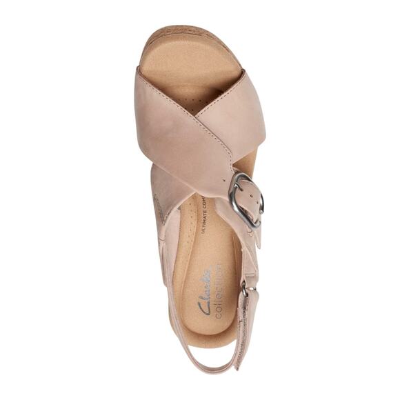 Clarks Women's Giselle Dove Nubuck Leather Wedge Cork Heel Sandals Beige Size 9 - Picture 4 of 5